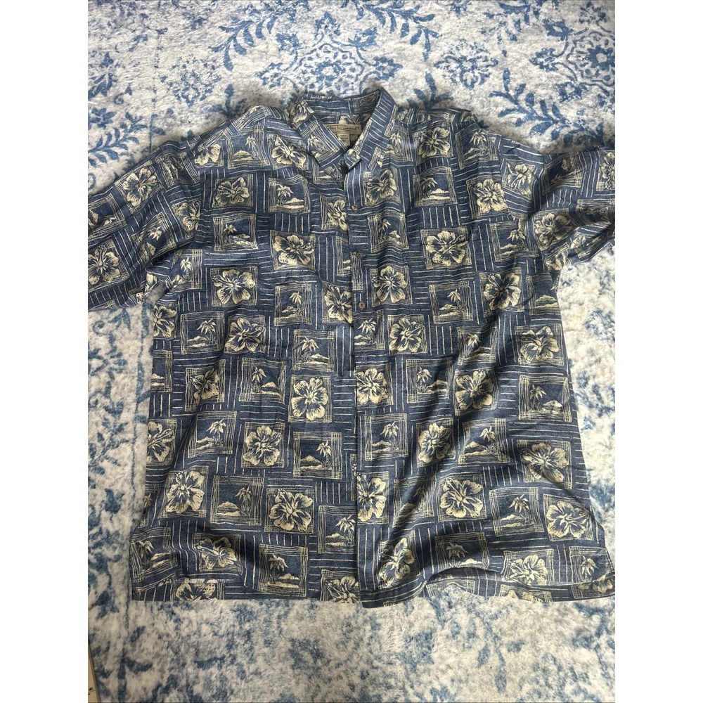 Tori Richard Shirt Mens 2XL BluePalm Tree Hawaiian Cotton Short Sleeve Button Up